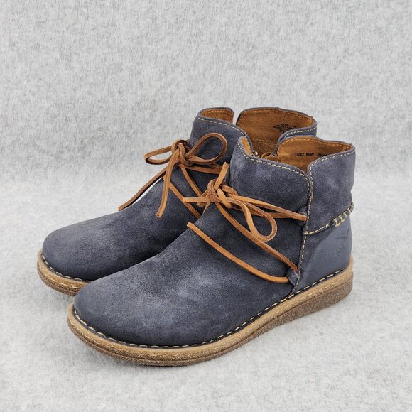 Born Calyn Boots Womens 10 Blue Suede Leather Ankle Chukka Booties Distressed - Picture 1 of 10